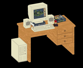 Animated gif of a low-poly retro gaming setup